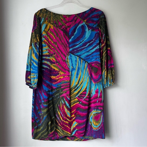Trina Turk Kerry Vibrant Bright Colorful Peacock Feather Print Shift Dress 6 - Picture 7 of 7